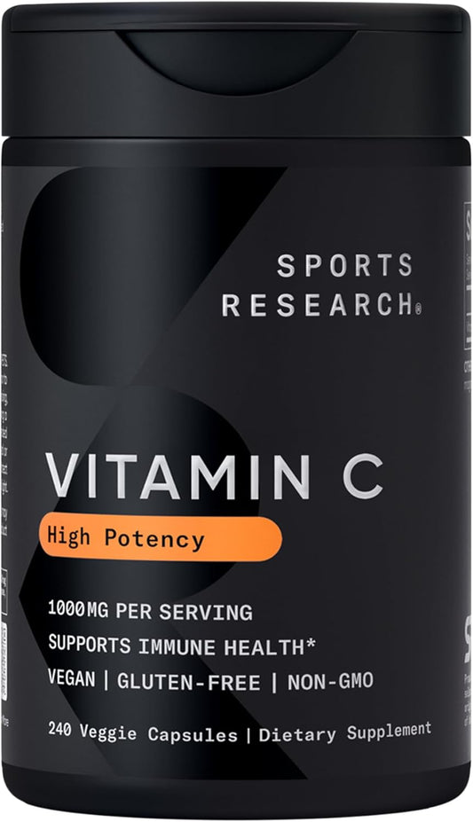 Sports Research® High Potency Liposomal Vitamin C Supplement 1000 mg – Certified Vegan, Non-GMO, Gluten Free | Antioxidant & Immune Support | Ascorbic Acid Vitamin C | 180 Liquid Veggie Capsules