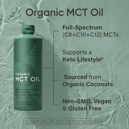 Sports Research Keto MCT Oil from Organic Coconuts - Fatty Acid Fuel for Body + Brain - Single Ingredient C8 Caprylic Acid - Perfect in Coffee, Tea, & More - Non-GMO & Vegan - Unflavored (16 Oz)