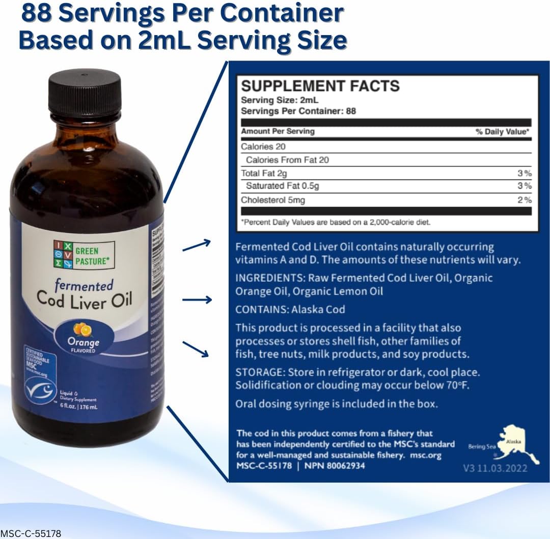 Green Pasture - Fermented Cod Liver Oil Liquid - 6 fl. oz. - Orange