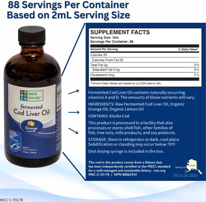 Green Pasture - Fermented Cod Liver Oil Liquid - 6 fl. oz. - Orange