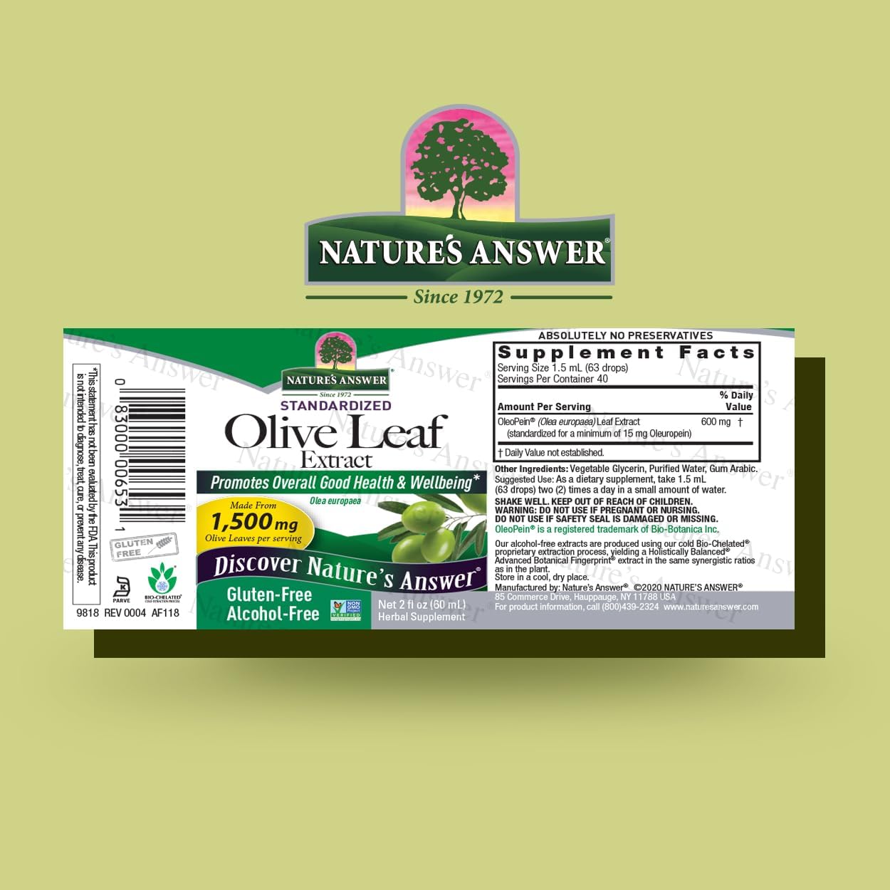 Nature's Answer Olive Leaf Extract, Alcohol-Free, Non-GMO, Vegan, Gluten-Free, Made in USA, 2 Ounce | Olive Leaf Extract for Wellness