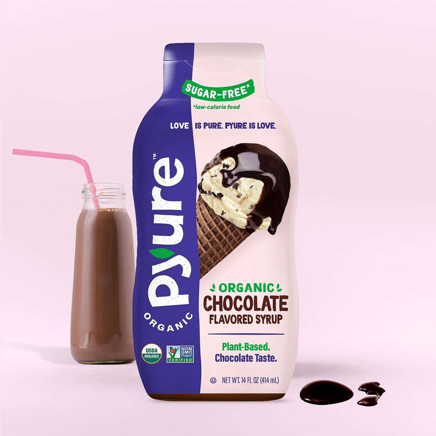 Pyure Organic Caramel Flavored Syrup, Zero Sugar, 1 Net Carb, Gluten-Free, Plant-Based for Vegan Keto Friendly Food, 14 Oz