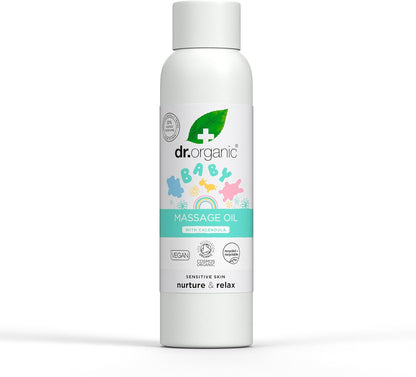Dr Organic Baby Massage Oil with Calendula, Sensitive Skin, Soothing & Bonding Massage, Dermatologically Tested, Natural, Vegan, Cruelty-Free, Paraben & SLS Free, Certified Organic, 150ml