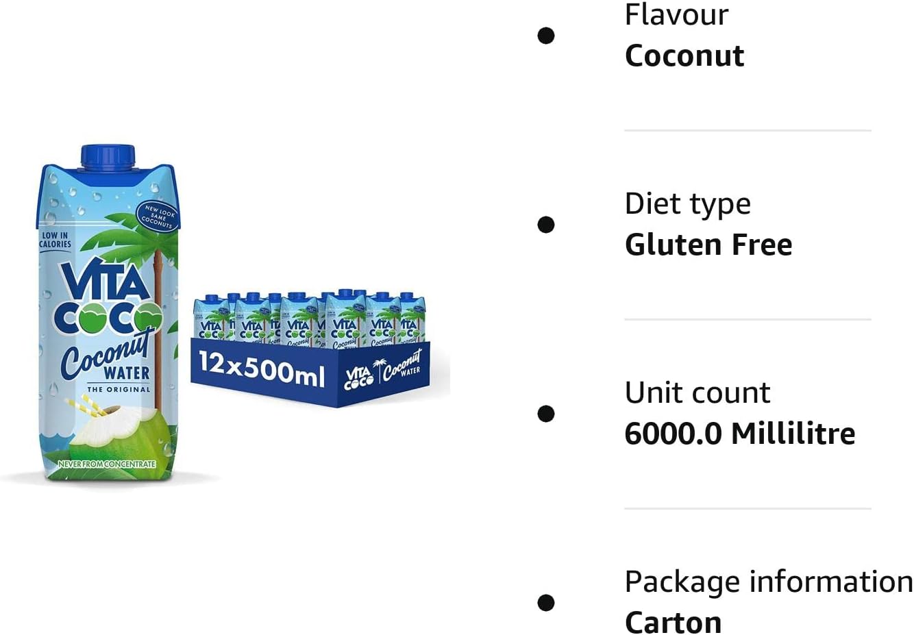 Vita Coco Pure Coconut Water Multipack 250ml Naturally Hydrating, Packed With Electrolytes, Gluten Free, Full Of Vitamin C & Potassium