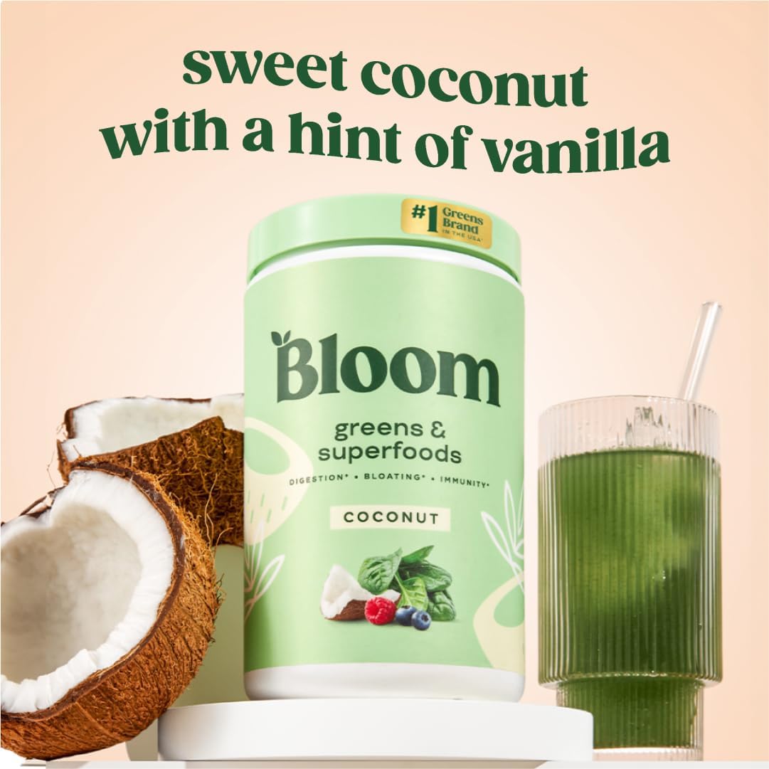 Bloom Nutrition Greens and Superfoods Powder for Digestive Health, Greens Powder, Digestive Enzymes, Probiotics, Spirulina, Chlorella for Bloating & Gut Support, Green Juice, 30 SVG, Strawberry Kiwi