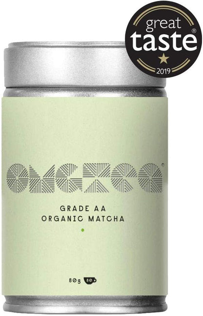 OMGTEA Organic Matcha Green Tea Powder - Premium Japanese AA Grade Matcha 80g tin - Great Taste 2019 - Perfect for Tea, Latte, Smoothies, Ice Cream - Increase Energy & Focus