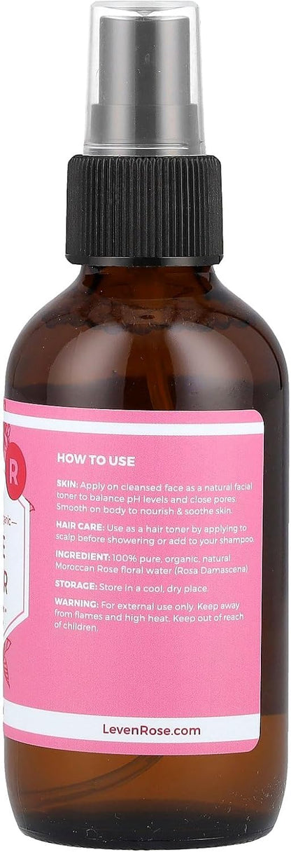 100% Pure Organic Rose Water, 4 fl oz (118 ml) – Leven
