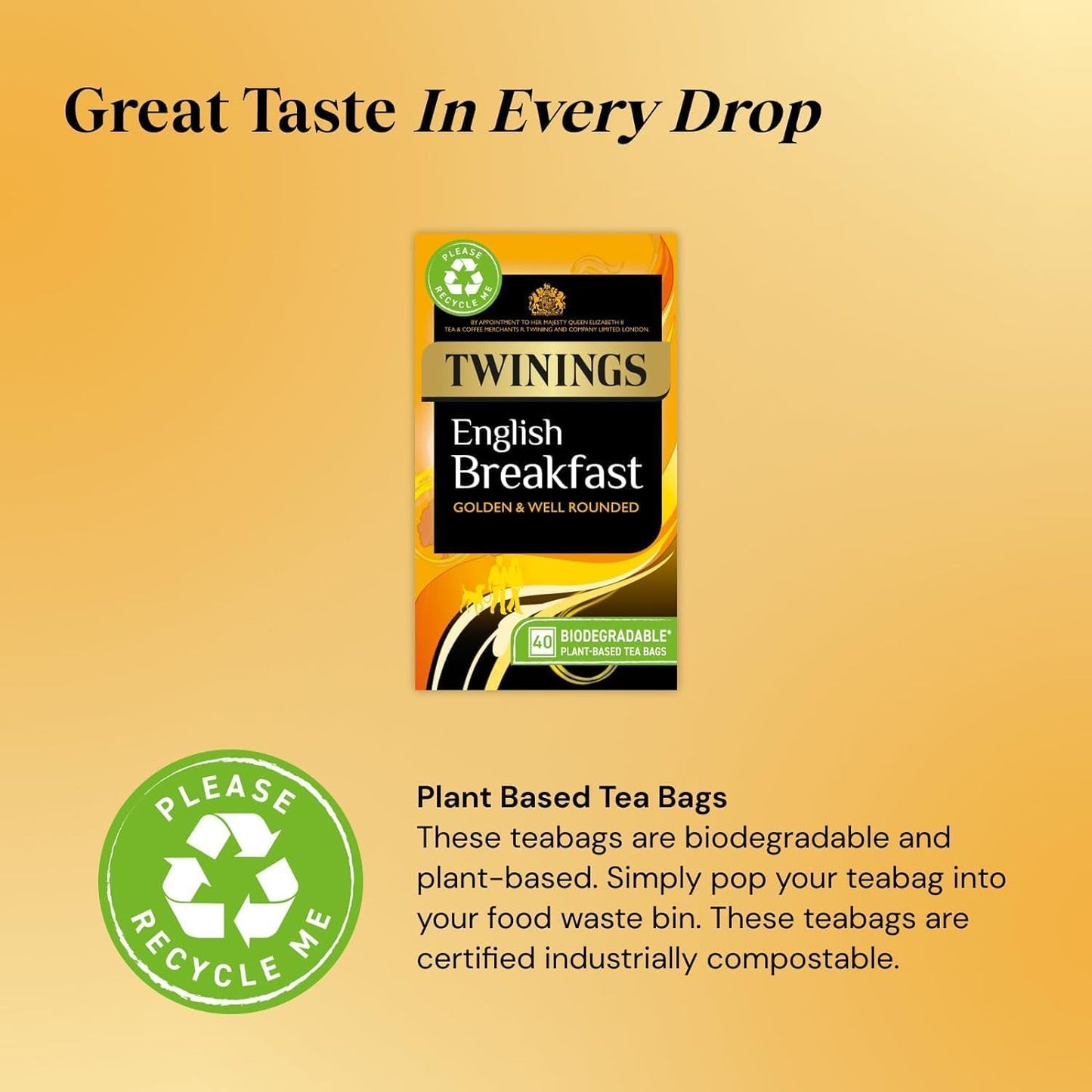 Twinings English Breakfast Decaf Tea | Golden, Well Rounded & Full Bodied Decaffeinated Black Tea | 40 Biodegradable Tea Bags