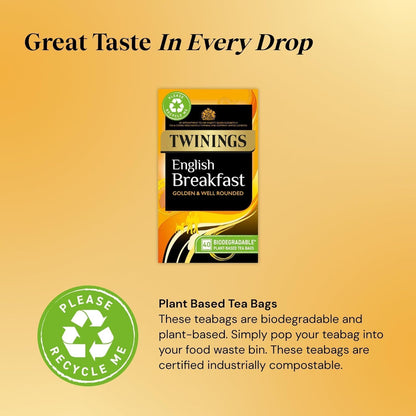 Twinings English Breakfast Decaf Tea | Golden, Well Rounded & Full Bodied Decaffeinated Black Tea | 40 Biodegradable Tea Bags