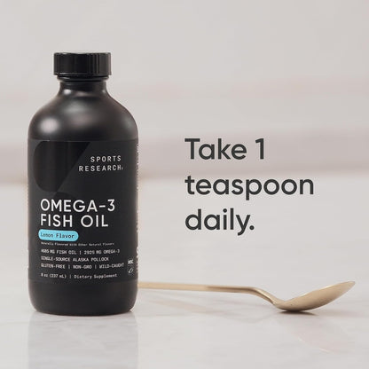 Sports Research® Omega-3 Fish Oil 4685mg - Sourced from Wild Caught Alaska Pollock - Natural Lemon Flavor, MSC Certified Sustainable - 8oz (48 Servings)