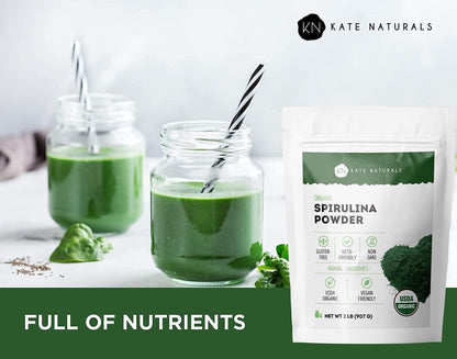Kate Naturals Organic Super Greens Powder. Daily Greens Superfood Blend with Probiotics & Fiber for Smoothies and Juice (30 Servings, 8oz, Natural)