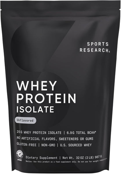 Sports Research Whey Protein Isolate - Sports Nutrition Protein Powder 25g per Serving - 5lb Bag Whey Protein - Vanilla Flavor - Bulk Protein Powder, 56 Servings
