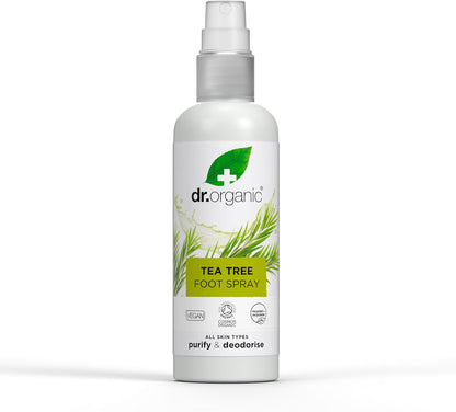 Dr Organic Tea Tree Foot Spray, Deodorising, Cleansing, Quick-Drying, Aluminium Free, with Natural Peppermint Oil, Vegan, Cruelty Free, Paraben & SLS Free, Certified Organic, 100 ml