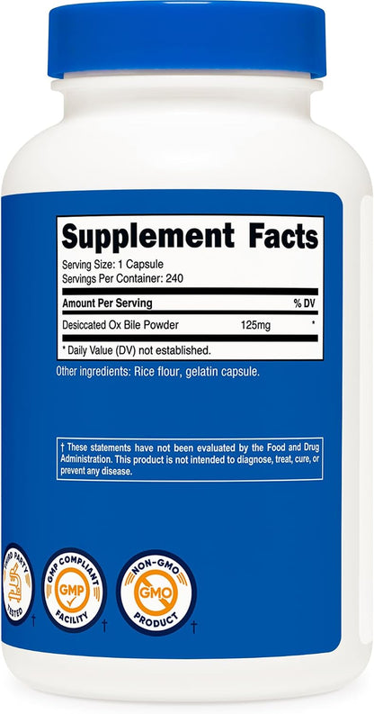 Nutricost Ox-Gall Capsules 125 mg, 240 Premium Capsules - GMO Free, Soy Free, Gluten Free