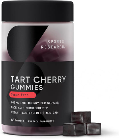 Sports Research® Tart Cherry Gummy Supplements | 600mg of NordicCherry™ | Enhanced Workout Recovery | Sugar and Sugar Alcohol Free - 60 Gummies for Adults, 1 Month Supply