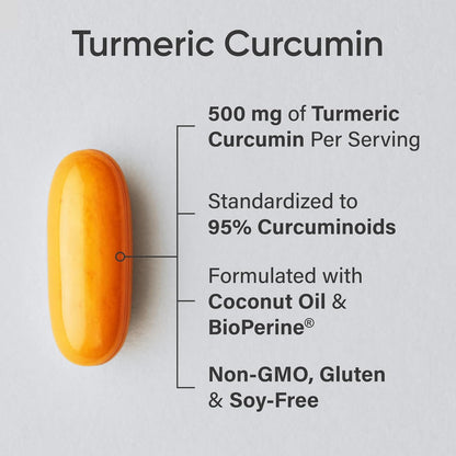 Sports Research Turmeric Curcumin C3 Complex - Softgels with Bioperine Black Pepper Extract & Organic Coconut Oil, Standardized 95% Curcuminoids - Non-GMO Verified & Gluten Free - 500mg, 120 Count