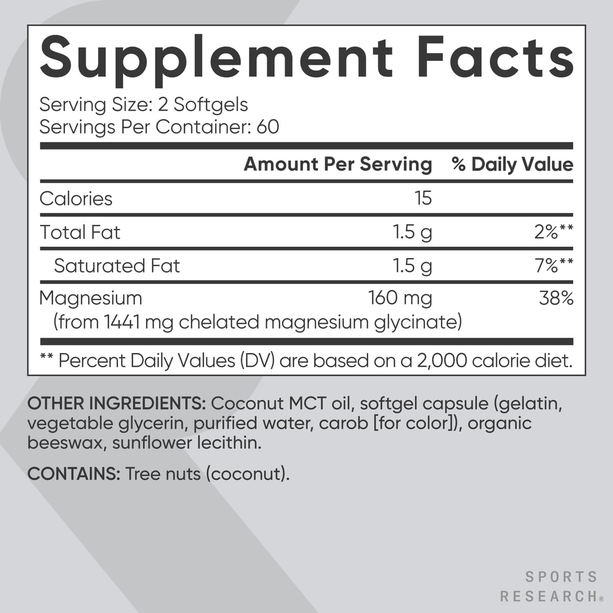 Sports Research® Magnesium Glycinate - Supports Restful Sleep & Enzymatic Processes - 160 mg Chelated Magnesium - Vegan Capsule - 90 Count