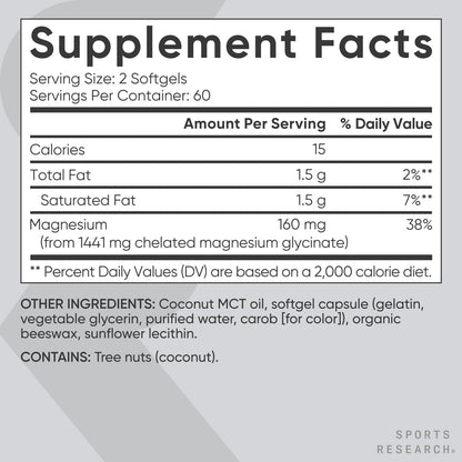 Sports Research® Magnesium Glycinate - Supports Restful Sleep & Enzymatic Processes - 160 mg Chelated Magnesium - Vegan Capsule - 90 Count
