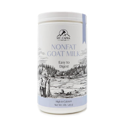 Mt. Capra Non-Fat Goat Milk | Powder from Non-GMO, Grass-Fed Goats, Creamy, Great Tasting, Easy to Digest, A2 Milk | 16 Servings - 1 Pound