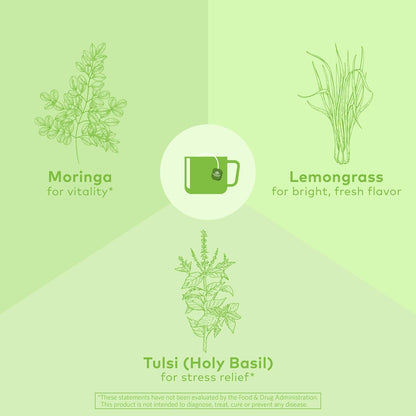 ORGANIC INDIA Tulsi Moringa Tea Bags - Holy Basil, Lemongrass, Moringa Leaves, Stress Relieving & Nourishing, Immune Support Tea, Vegan, Certified Organic, Caffeine-Free - 18 Infusion Bags, 6 Pack