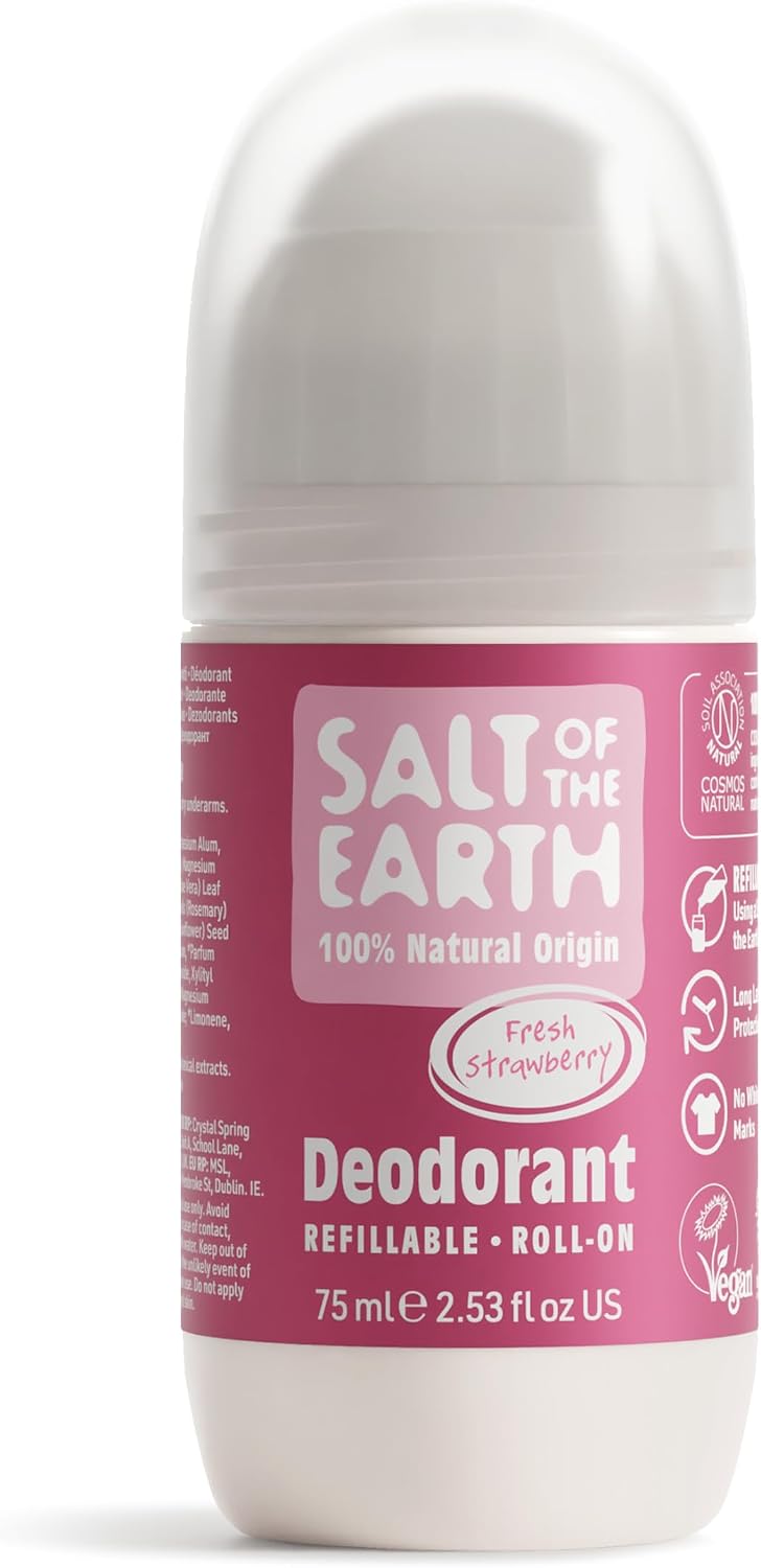Salt Of the Earth Refillable Natural Deodorant Roll On Unscented - Effective Protection, 100% Natural, Eco friendly, Vegan, Suitable for Women, Men & Kids - 75ml