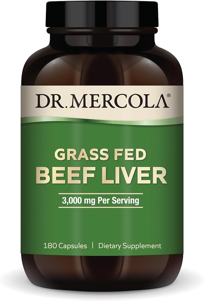 Dr. Mercola Grass Fed Beef Liver, 30 Servings (180 Capsules), 3,000 mg Per Serving, Dietary Supplement, Supports Immune Heath, Non-GMO