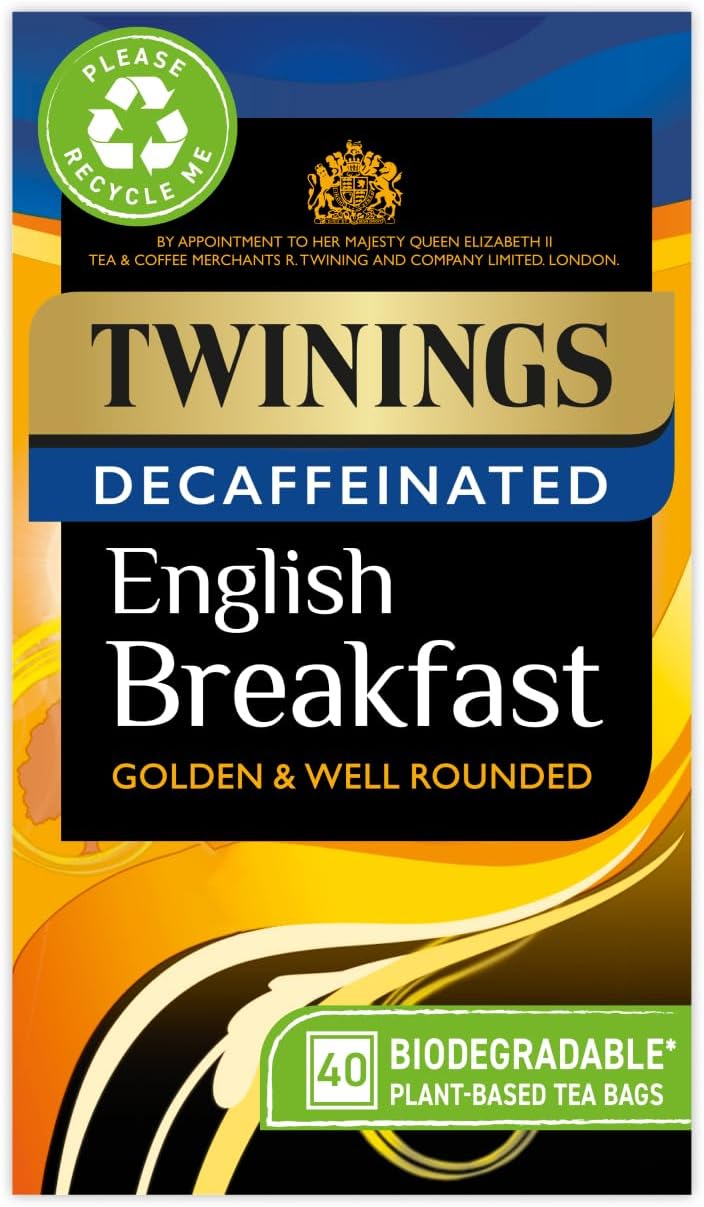 Twinings English Breakfast Decaf Tea | Golden, Well Rounded & Full Bodied Decaffeinated Black Tea | 40 Biodegradable Tea Bags