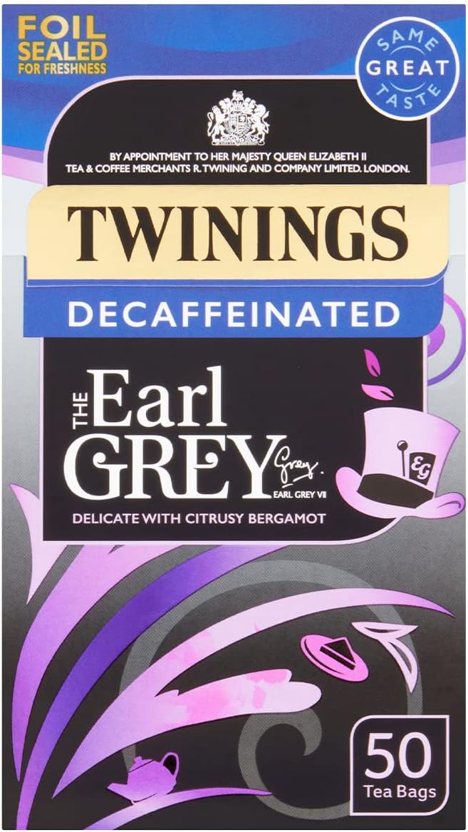 Twinings Earl Grey Bergamot & Lemon Flavoured Decaffeinated Black Tea Blend, 40 Biodegradable Tea Bags