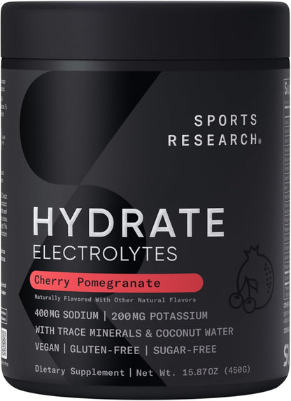 Sports Research® Hydrate Electrolytes Powder Packets - Sugar-Free & Naturally Flavored with Vitamins, Minerals, and Coconut Water - Supports Hydration - 16 Packets - Variety Pack | Sugar-Free