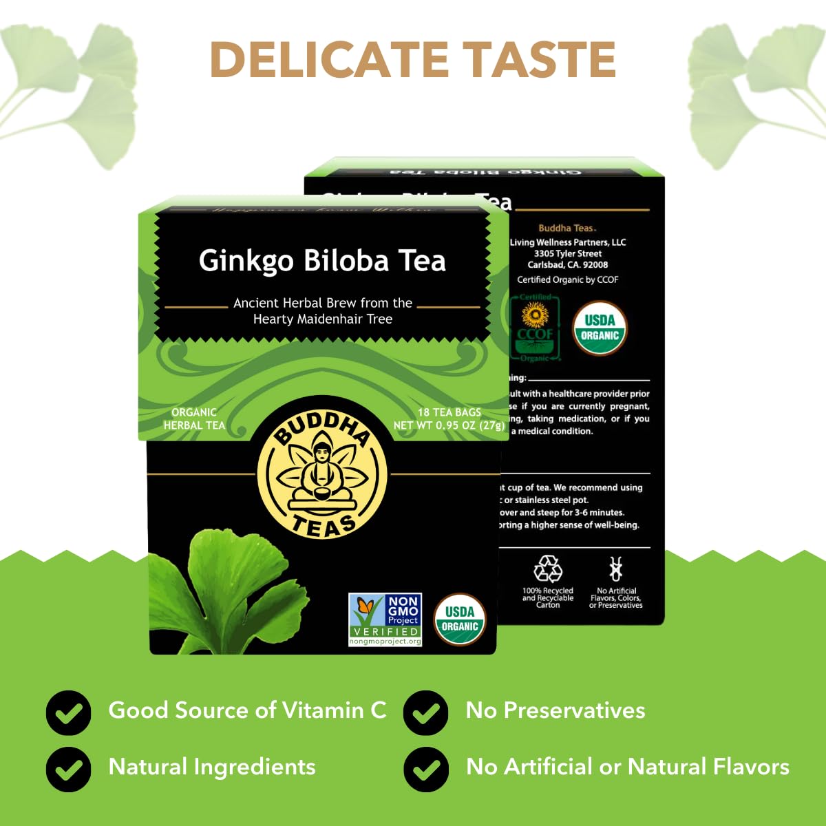 Buddha Teas - Chaga Tea - Organic Herbal Tea - For Cognitive Balance & Overall Health - With Chaga Mushroom, Antioxidants & B Vitamins - Caffeine Free - OU Kosher - 18 Tea Bags (Pack of 1)