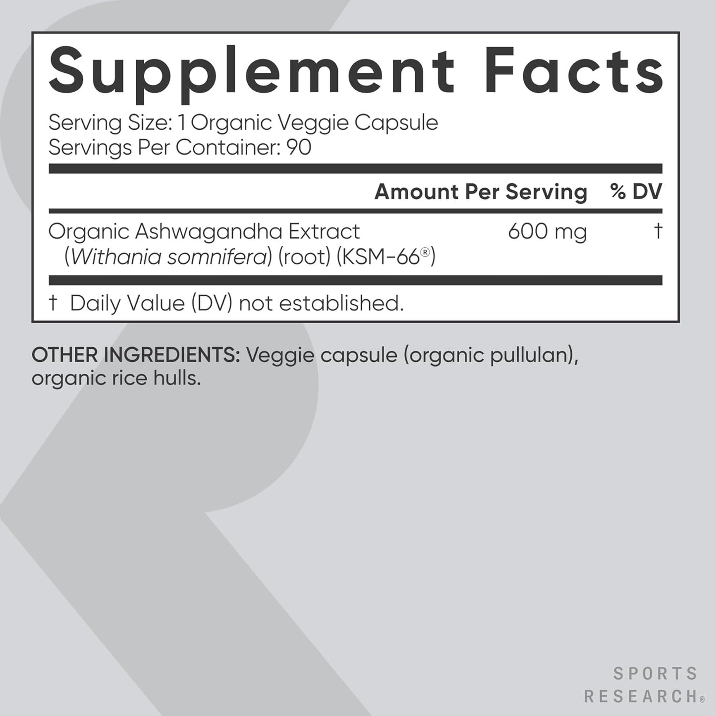 Sports Research® Organic Ashwagandha – Adaptogen for Relaxation, Calm & Sleep Support – Made with Organic KSM-66® – 600 mg – Non-GMO Verified, Gluten-Free, Certified Vegan – 90 Veggie Capsules