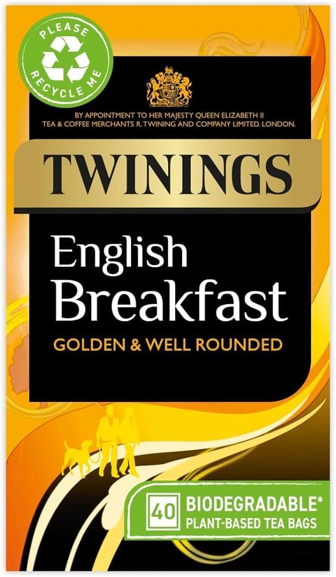 Twinings English Breakfast Decaf Tea | Golden, Well Rounded & Full Bodied Decaffeinated Black Tea | 40 Biodegradable Tea Bags