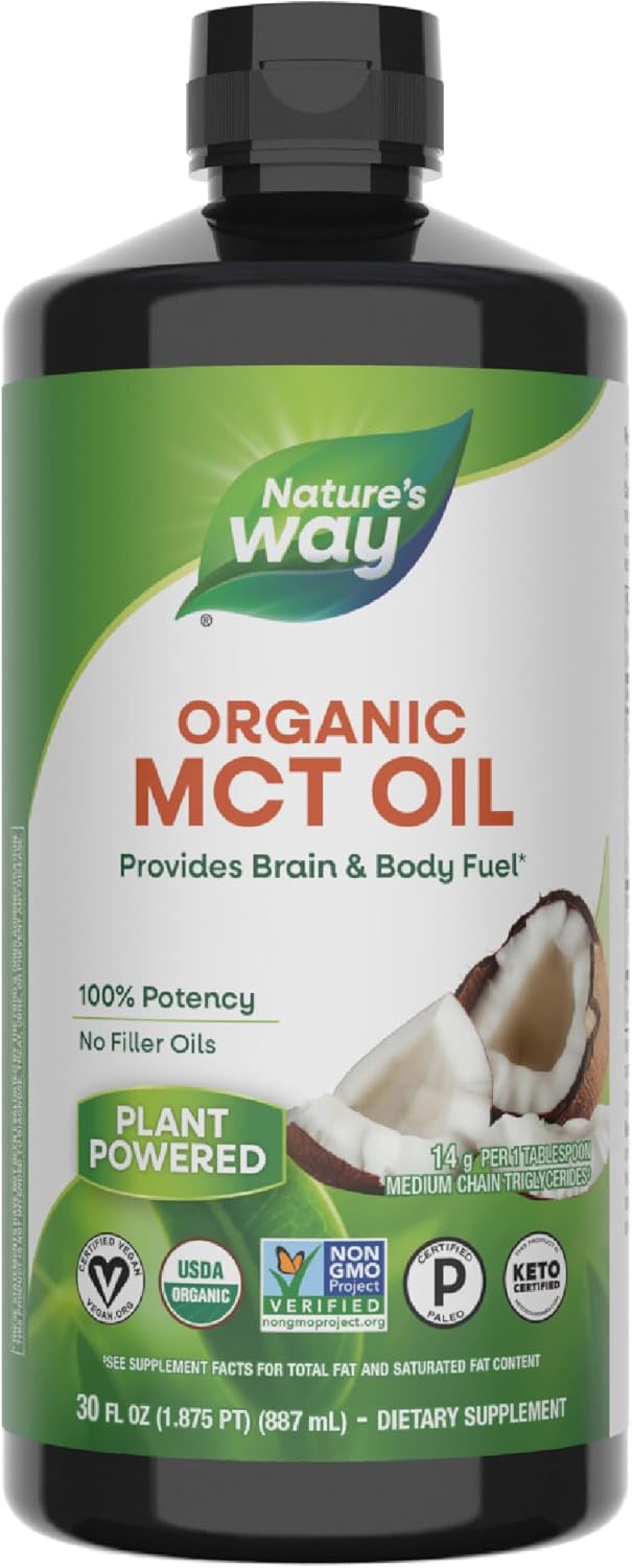 Nature's Way Organic MCT Oil, 16 Fl Oz, Brain and Body Fuel from Coconuts*, C8 Caprylic Acid and C10 Capric Acid, Keto and Paleo Certified, Organic, Non-GMO Project Verified
