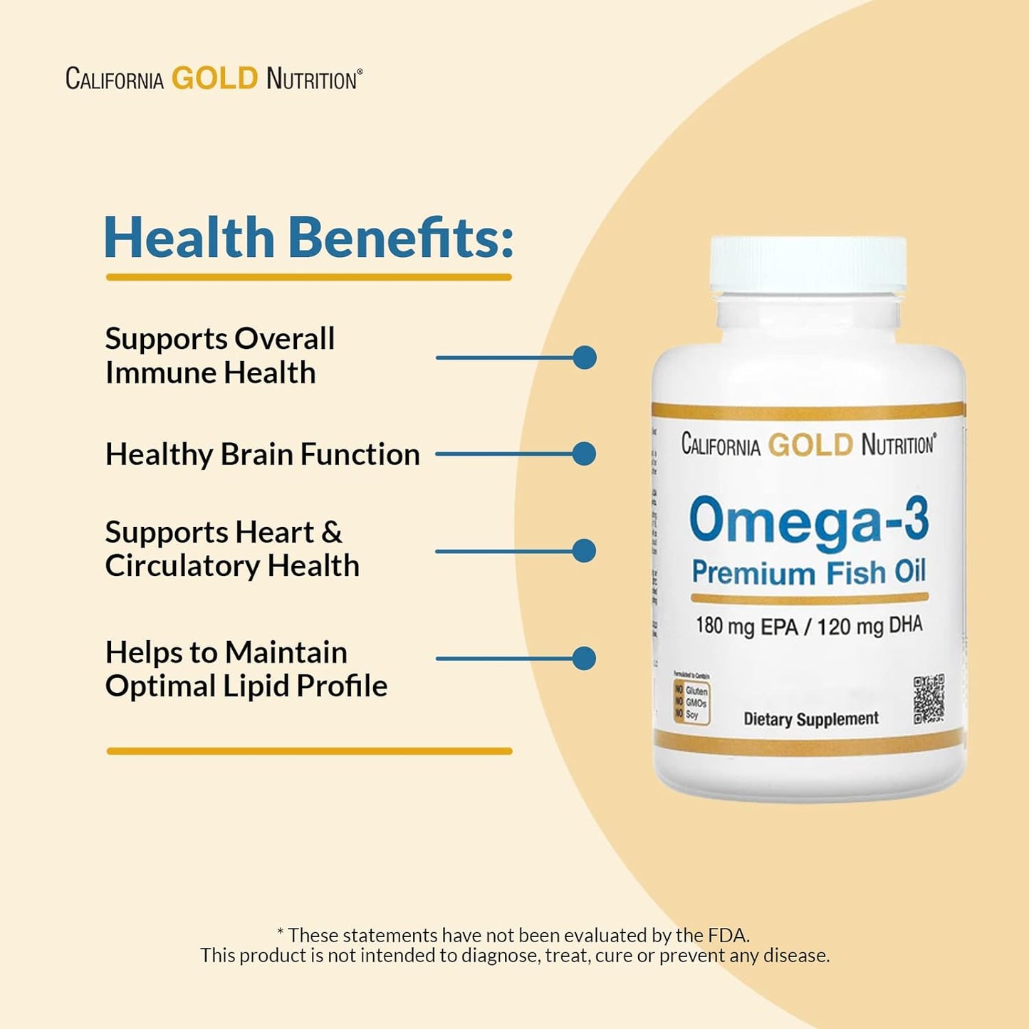 Omega-3 Premium Fish Oil by California Gold Nutrition, Concentrated Formula with EPA & DHA, Support for Optimal Lipid Profile & Immune System, Gluten Free, Non-GMO, 100 Fish Gelatin Softgels