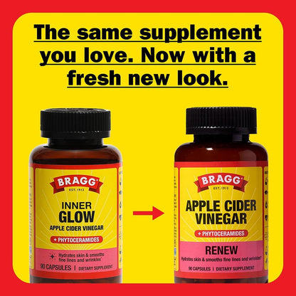 Bragg Renew Apple Cider Vinegar Capsules with Phytoceramides - 90 Capsules - Maintains Healthy Skin and Promotes Hydration