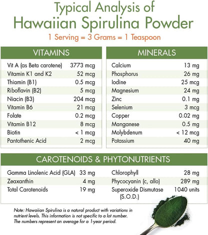 Nutrex Hawaii, Pure Hawaiian Spirulina Powder, Vegan, Supports Immune System, Heart, Cells and Energy, 5 Ounce