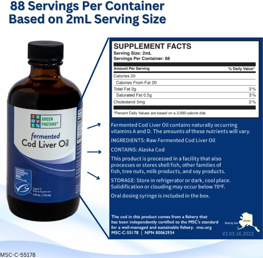 Green Pasture - Fermented Cod Liver Oil Liquid - 6 fl. oz. - Orange