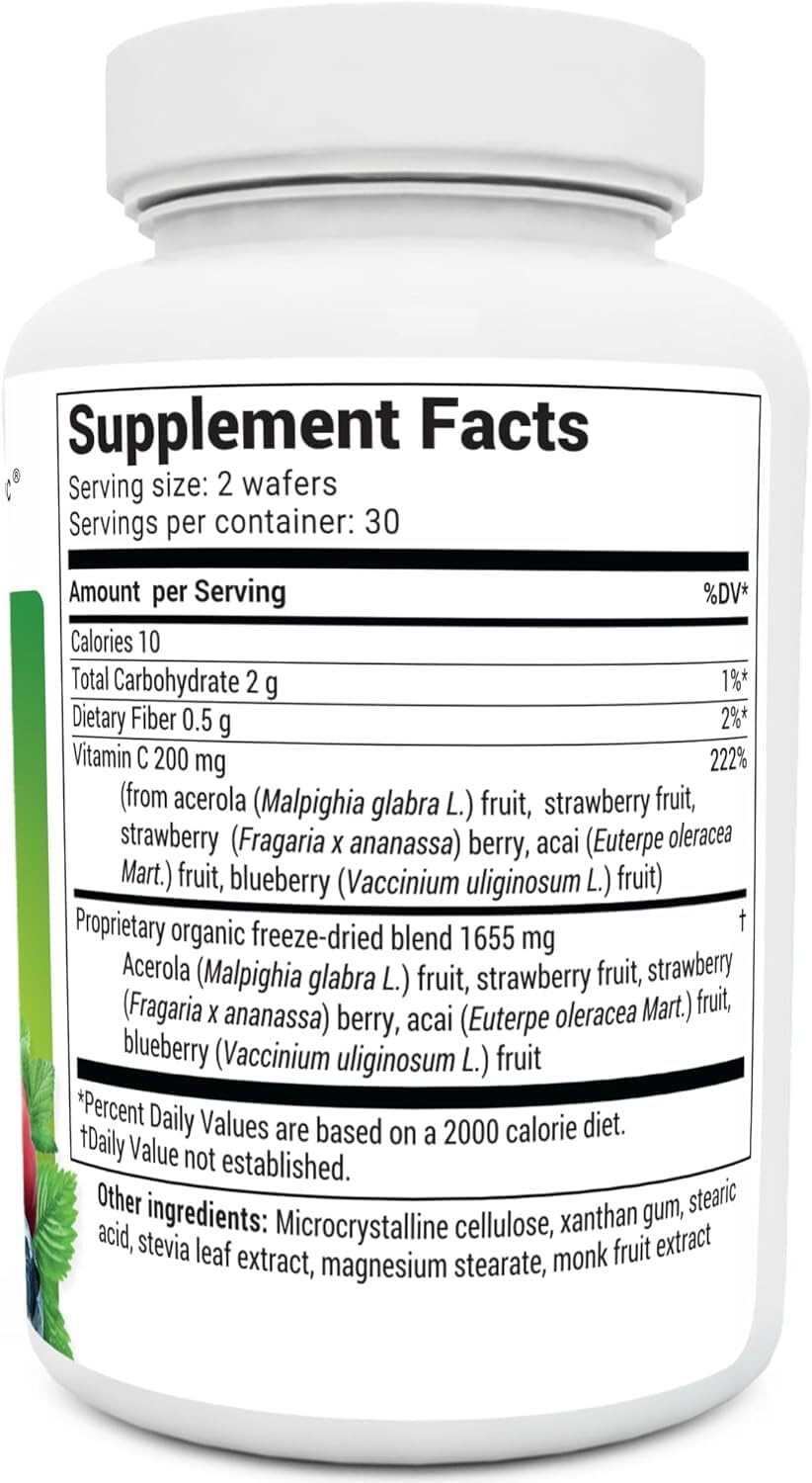 Dr. Berg Chewable Vitamin C Complex - Made with Organic, Non-GMO Berries - 60 Delicious Wafers