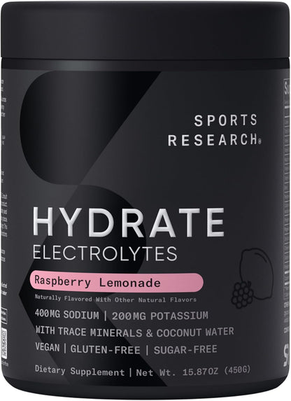 Sports Research® Hydrate Electrolytes Powder Packets - Sugar-Free & Naturally Flavored with Vitamins, Minerals, and Coconut Water - Supports Hydration - 16 Packets - Variety Pack | Sugar-Free