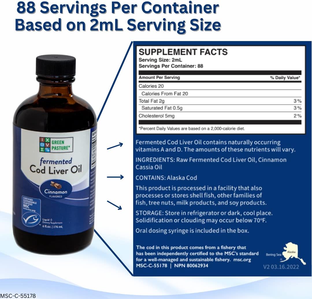 Green Pasture - Fermented Cod Liver Oil Liquid - 6 fl. oz. - Orange