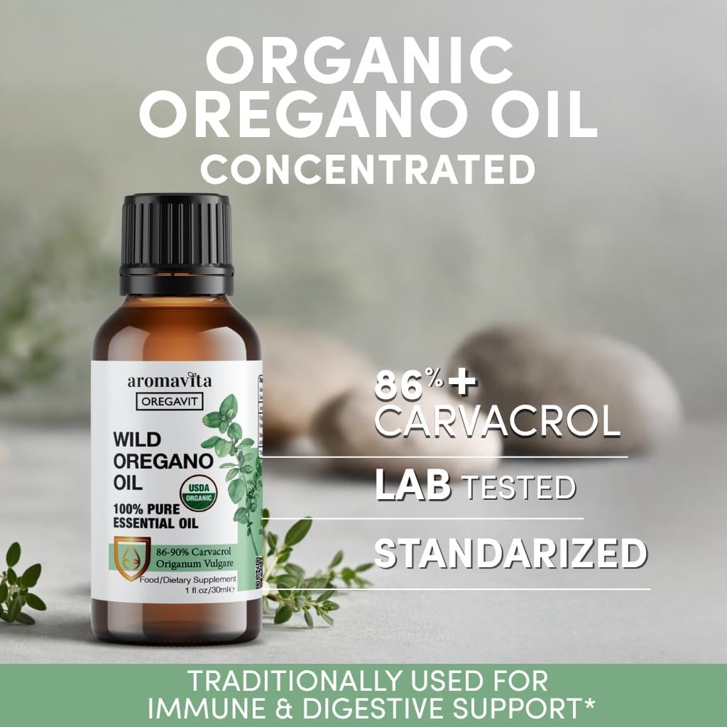 Wild Oregano Oil Organic - 100% Pure Undiluted Organic Wild Oregano Oil with 86-90% Carvacrol, Immune Support - Plant-Based, Herbal Supplement - Vegan, Non GMO, Gluten Free, 1fl.oz/30ml