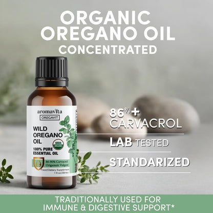 Wild Oregano Oil Organic - 100% Pure Undiluted Organic Wild Oregano Oil with 86-90% Carvacrol, Immune Support - Plant-Based, Herbal Supplement - Vegan, Non GMO, Gluten Free, 1fl.oz/30ml