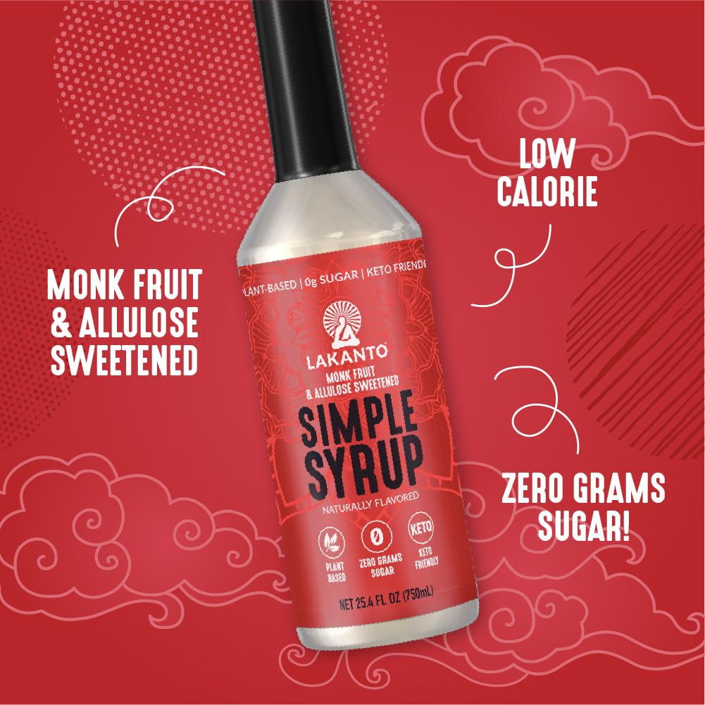 Lakanto Simple Flavoring Syrup - Monk Fruit Sweetener with Allulose, Perfect for Coffee, Tea, Cocktails, Snow Cones, Sodas, Other Drinks, Keto, Vegan (Original - 25.4 fl oz)