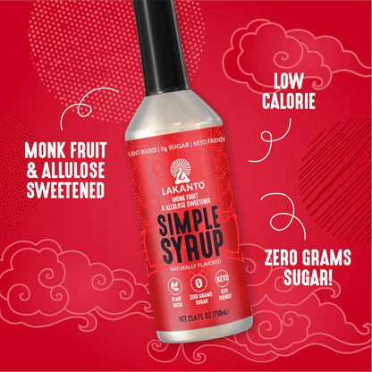 Lakanto Simple Flavoring Syrup - Monk Fruit Sweetener with Allulose, Perfect for Coffee, Tea, Cocktails, Snow Cones, Sodas, Other Drinks, Keto, Vegan (Original - 25.4 fl oz)