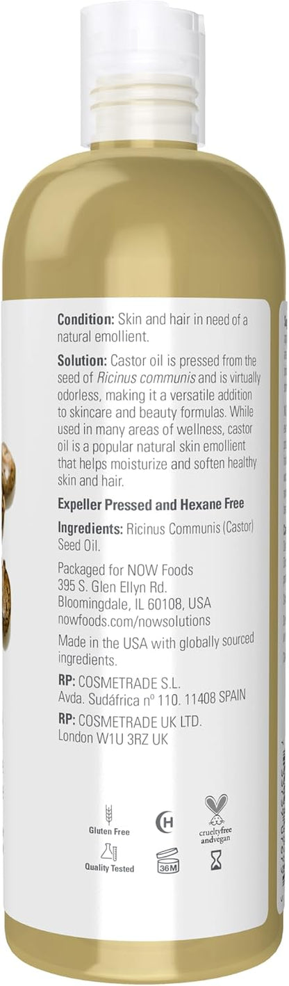 NOW Foods Solutions, Castor Oil, 100% Pure Versatile Skin Care, Multi-Purpose Skin Softener, 16-Ounce