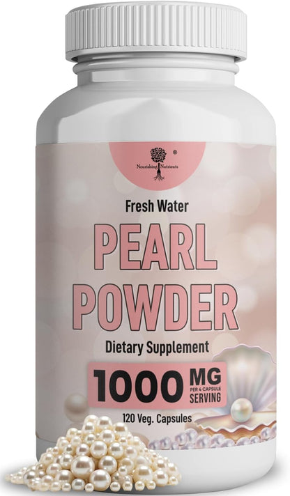 Pearl Powder Supplement for Skin Health - Anti-Aging, Antioxidant & Collagen Production - Healthy Eyes, Hair & Nails, Supports Immunity, Mood and Sleep - With Calcium & Amino Acids 120 capsules 1000mg