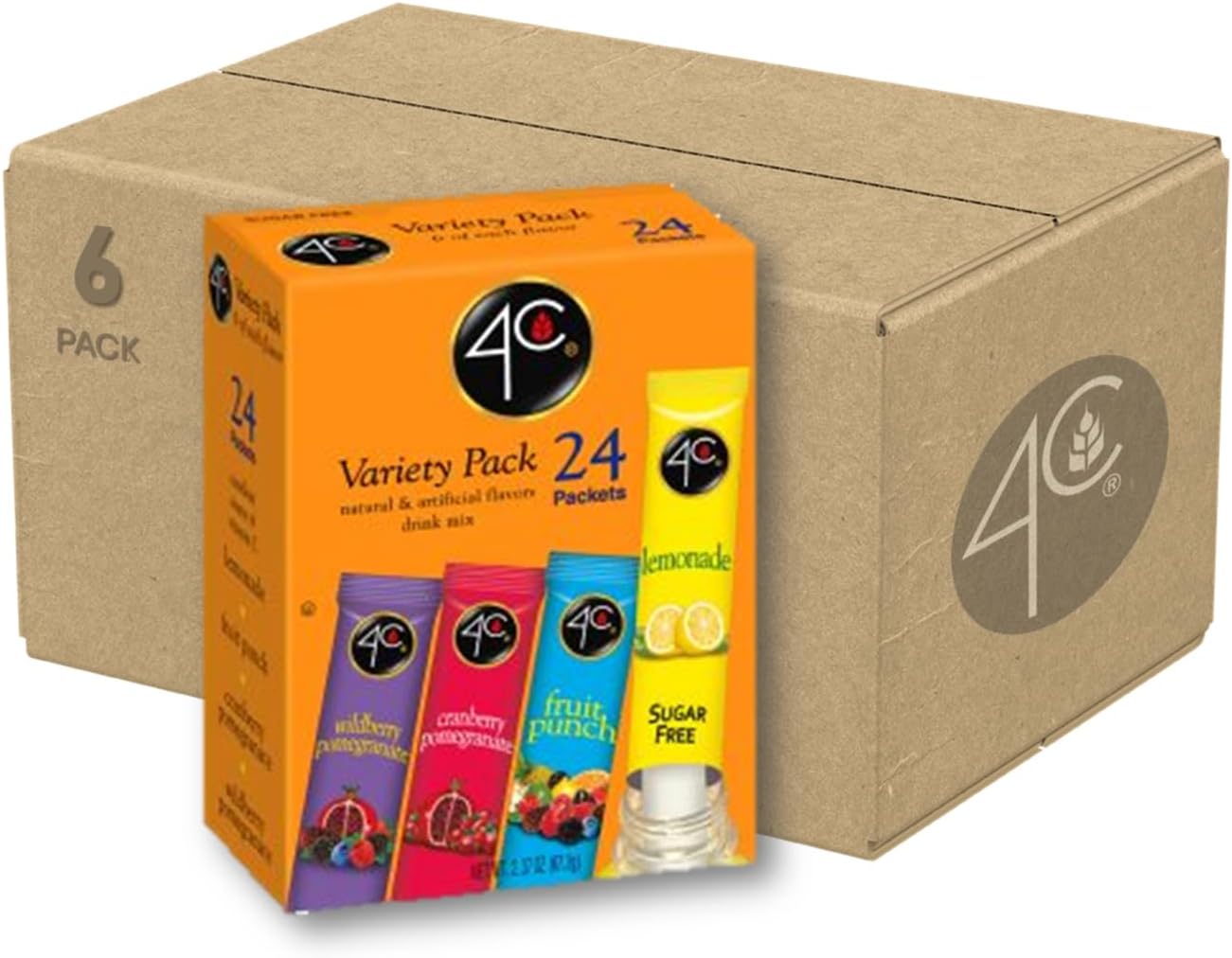 4C Powder Drink Mix Packets, Variety, 24 Count, Singles Stix On the Go, Refreshing Sugar Free Water Flavorings (2.37 Ounce