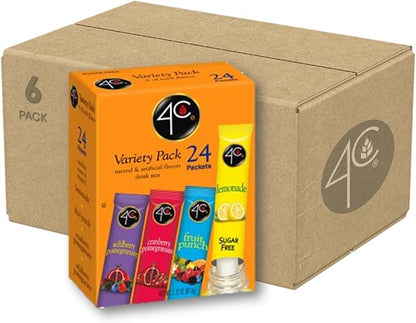 4C Powder Drink Mix Packets, Variety, 24 Count, Singles Stix On the Go, Refreshing Sugar Free Water Flavorings (2.37 Ounce