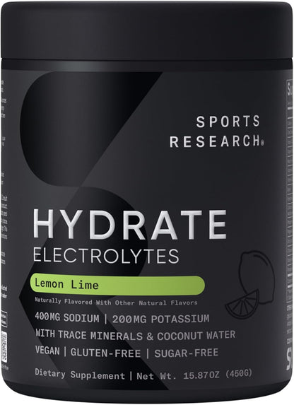 Sports Research® Hydrate Electrolytes Powder Packets - Sugar-Free & Naturally Flavored with Vitamins, Minerals, and Coconut Water - Supports Hydration - 16 Packets - Variety Pack | Sugar-Free