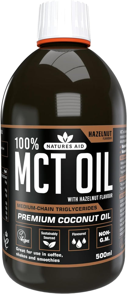 Natures Aid 100 Percent MCT Oil, Premium Coconut Oil, Sustainably Sourced, Add to Coffees or Shakes, Vegan, 500 ml